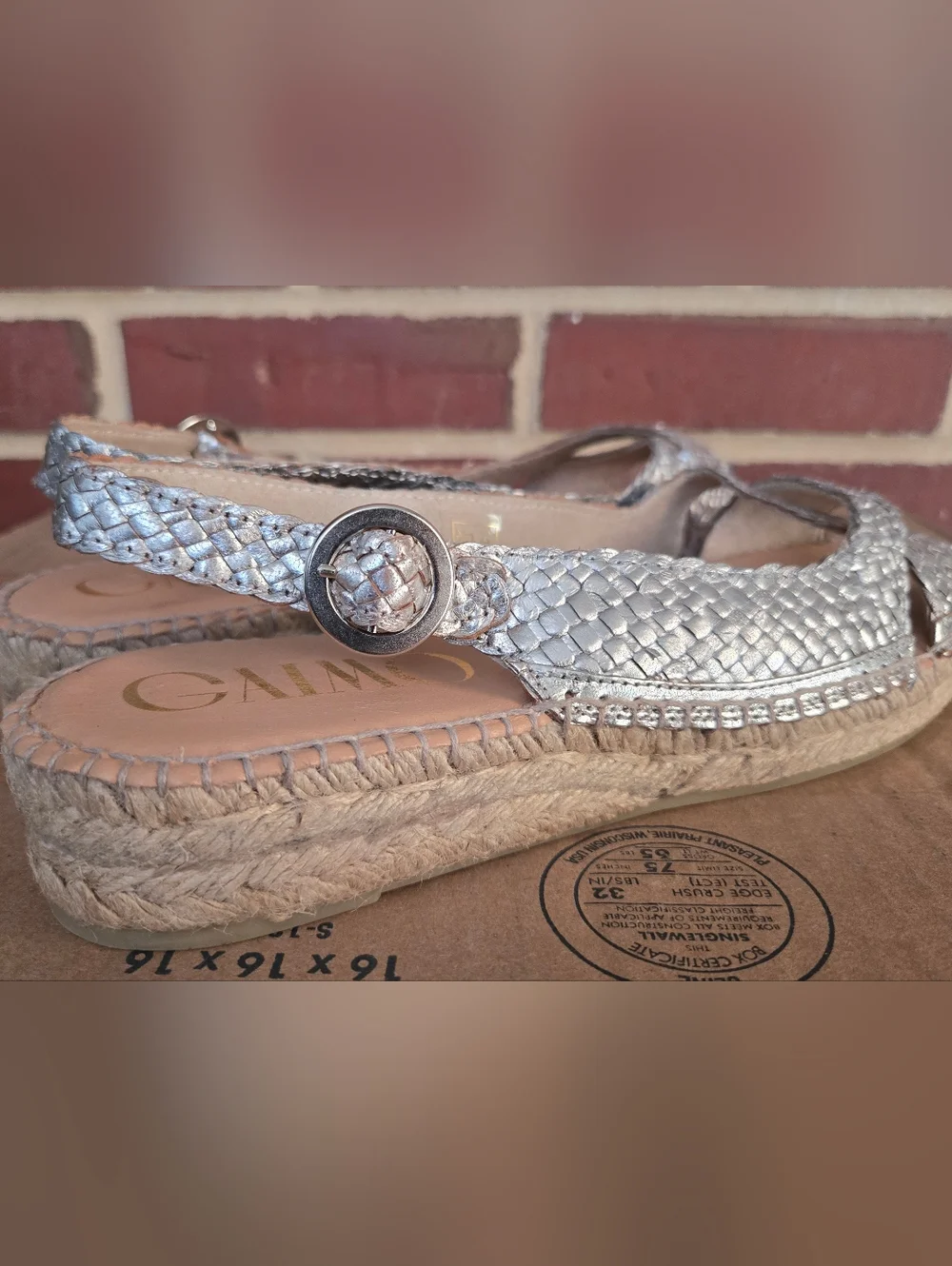 Gaimo Metallic Silver Woven Espadrille Sandals Slingback Sz 41 US‎ 10 Made Spain